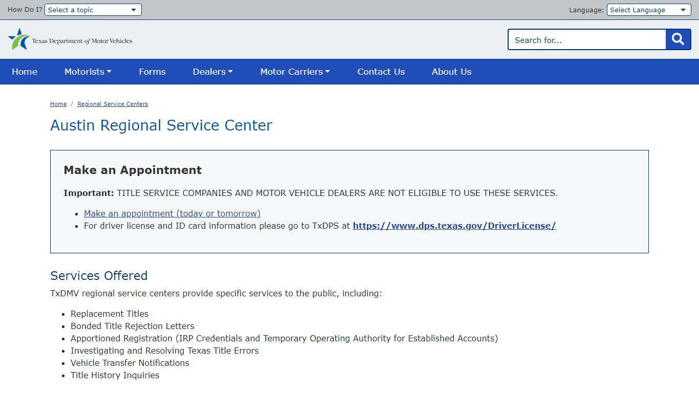 Austin Regional Service Center | TxDMV.gov