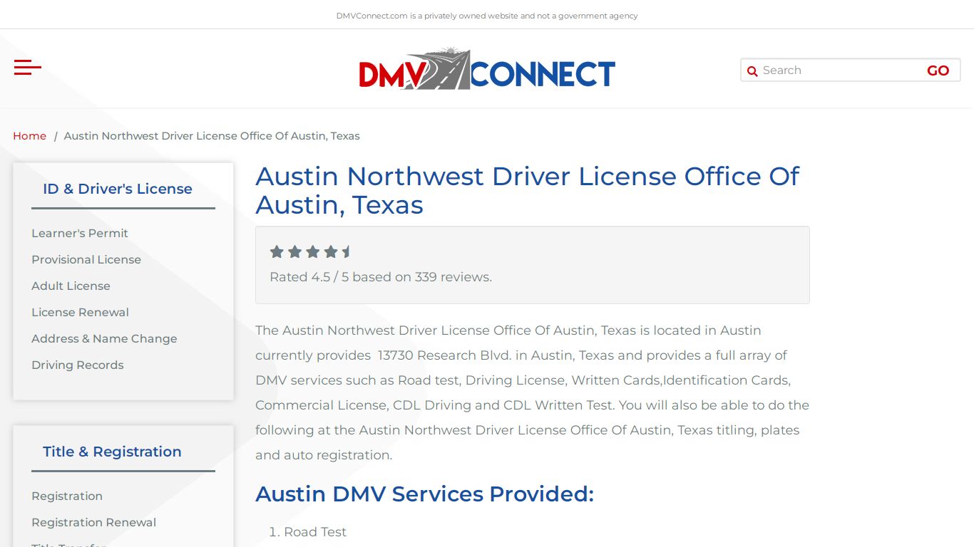 Austin Northwest Driver License Office Of Austin, Texas - DMV Connect